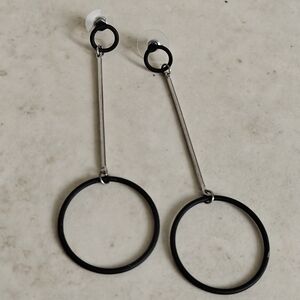 Artisan Minimalist Black Hoop Drop Earrings